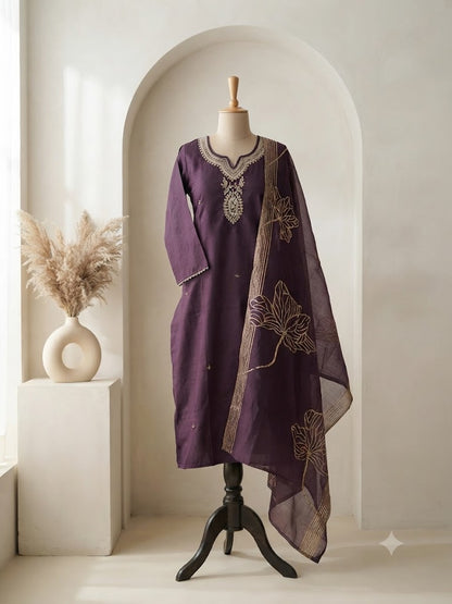 ROYAL WEAVE PLUM ETHNIC SUIT-1573