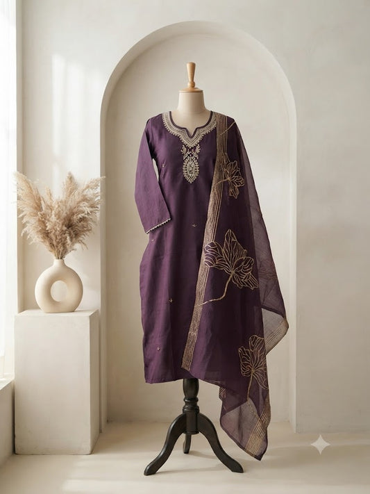 ROYAL WEAVE PLUM ETHNIC SUIT-1573