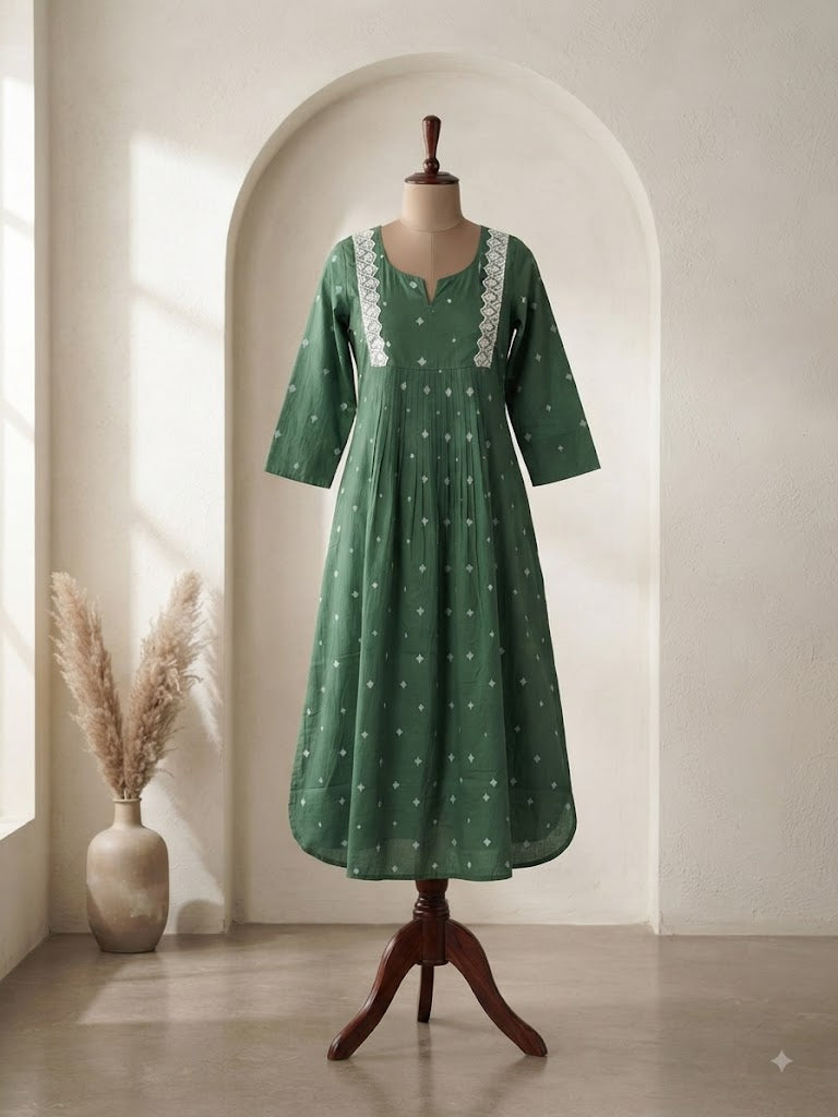 HANDLOOM LACE GREEN KURTI-6128