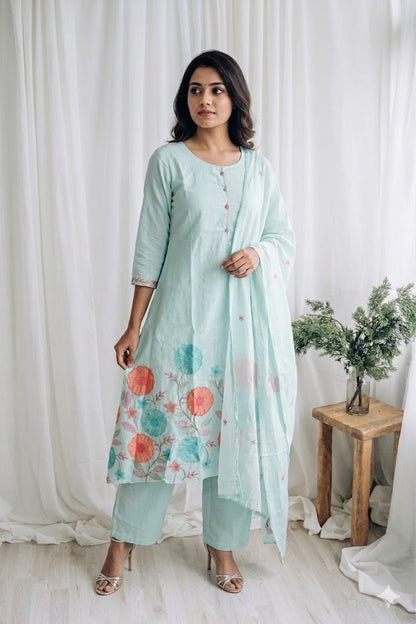 MULBLOOM BLUE KURTI SET-1624