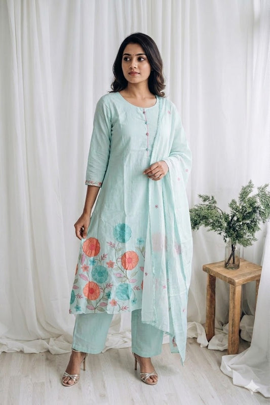 MULBLOOM BLUE KURTI SET-1624