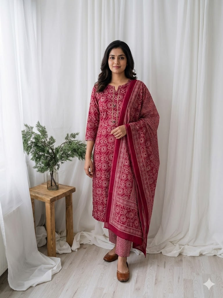CASUAL COMFORT RED KURTI SET-1413