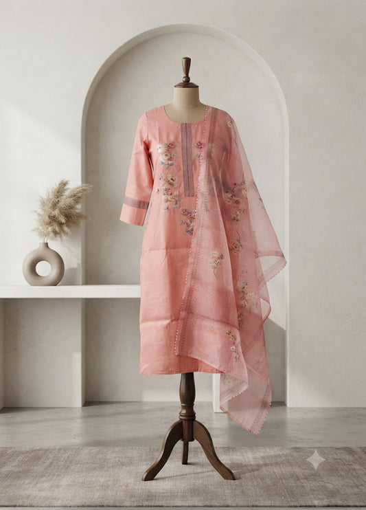 PEACH SILK ETHNIC SUIT-1477