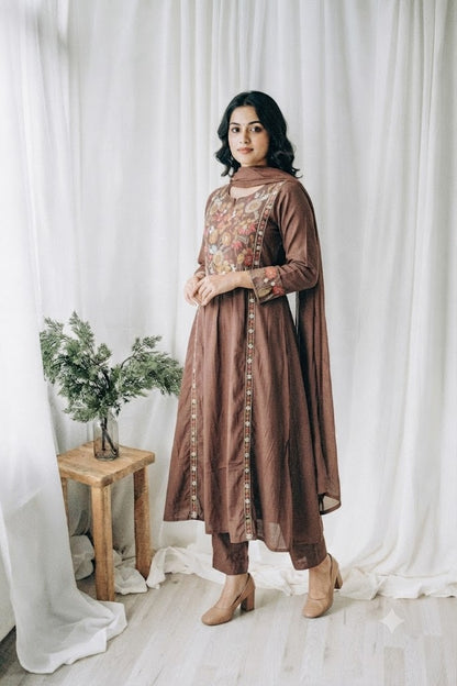 BROWN FLORAL KURTI SET-1752