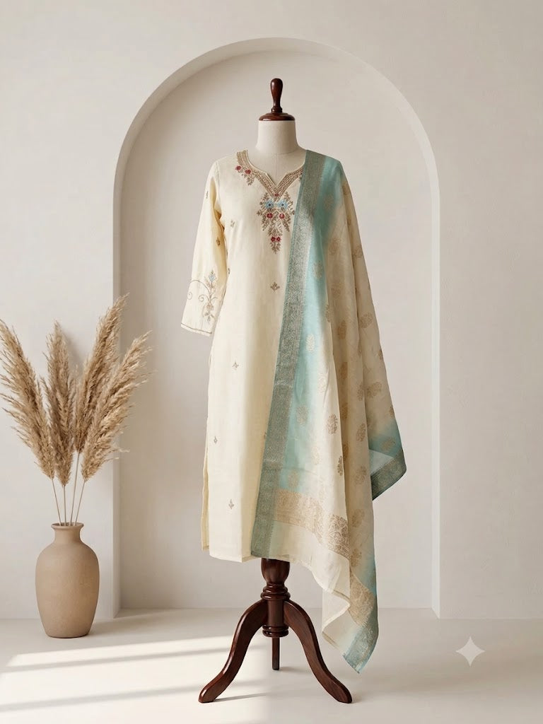 CREAM SILK ETHNIC SUIT-1520