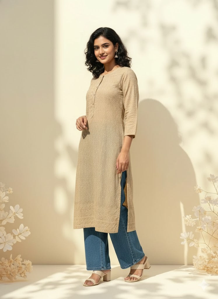 BEIGE CHIKANKARI KURTI-1505