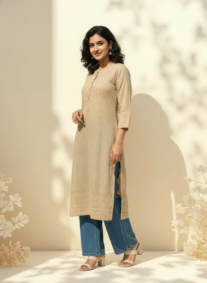 BEIGE CHIKANKARI KURTI-1505