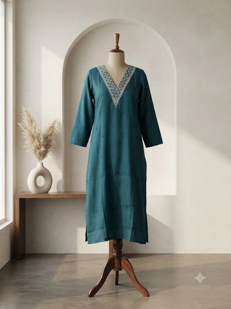 TEAL SILK KURTI-6126