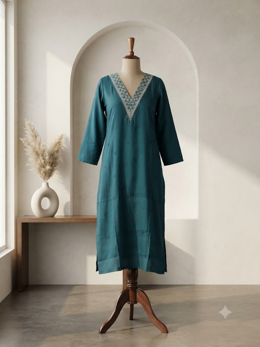 TEAL SILK KURTI-6126