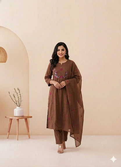 BROWN FLORA KURTI SET-1518