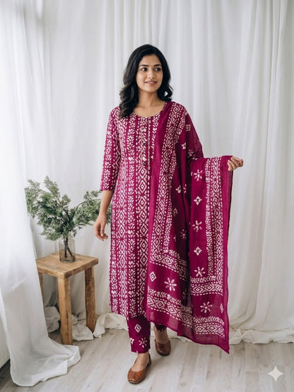 CASUAL COMFORT WINE KURTI SET-1413