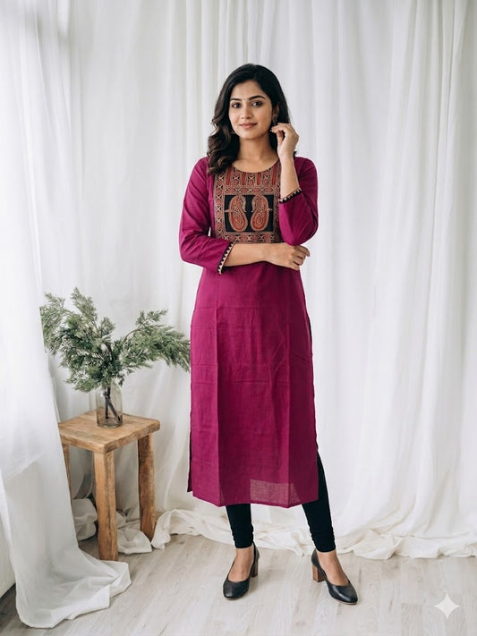 AJRAKH YOKE MAGENTA KURTI-6077