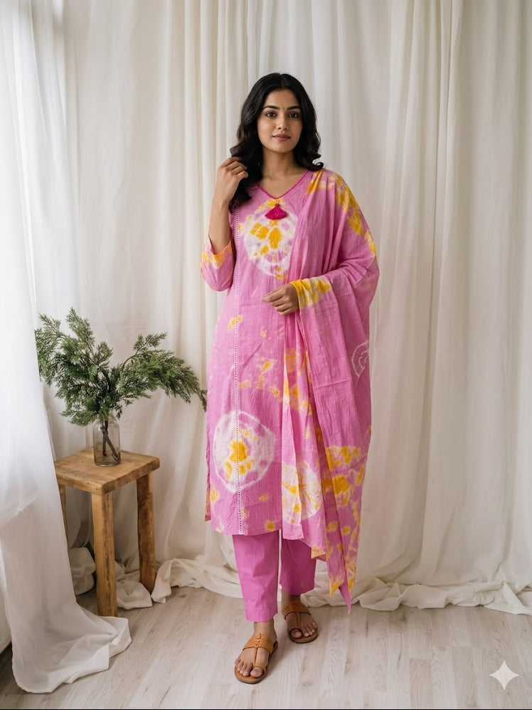 PINK TIE & DYE KURTI SET-1468