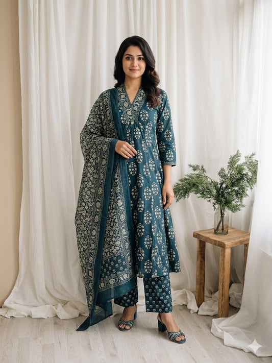 INDIGO BLOOM KURTI SUIT-2038