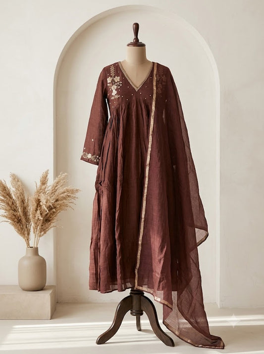 BROWN CHANDERI ETHNIC SUIT-1745