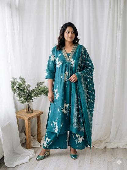 GARDEN WHISPER KURTI SET - BLUE - 1263