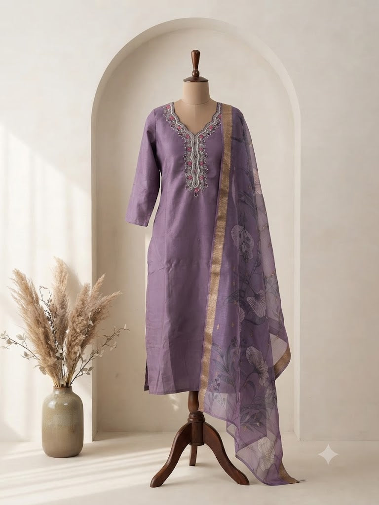LAVENDER SILK ETHNIC SUIT-1336