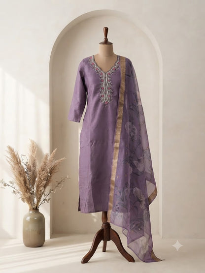 LAVENDER SILK ETHNIC SUIT-1336