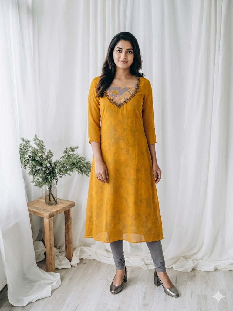 GARDENIA YELLOW LAYER KURTI-3026