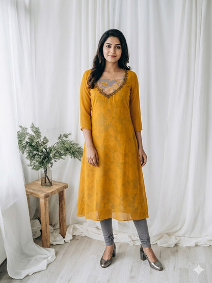 GARDENIA YELLOW LAYER KURTI-3026