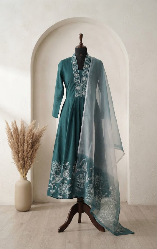BLUE SILK ETHNIC SUIT-2044