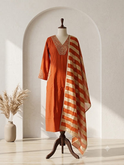 ORANGE CHANDERI ETHNIC SUIT-2103