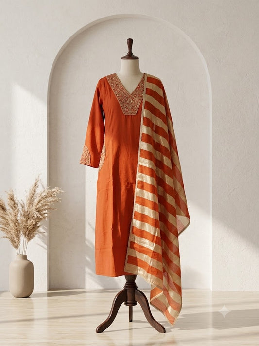 ORANGE CHANDERI ETHNIC SUIT-2103