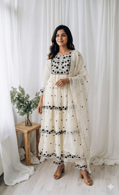 CREAM MUL COTTON KURTI SET-2066