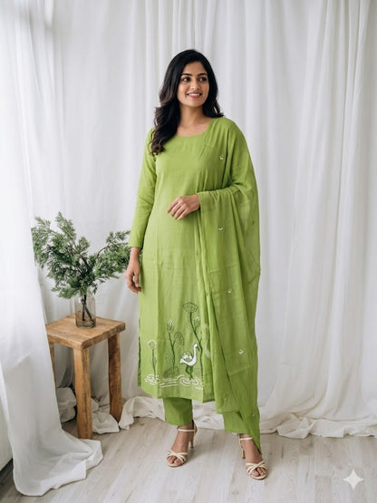 OLIVE THREAD ETHNIC SUIT - 1416