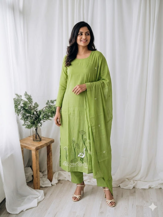 OLIVE THREAD ETHNIC SUIT - 1416