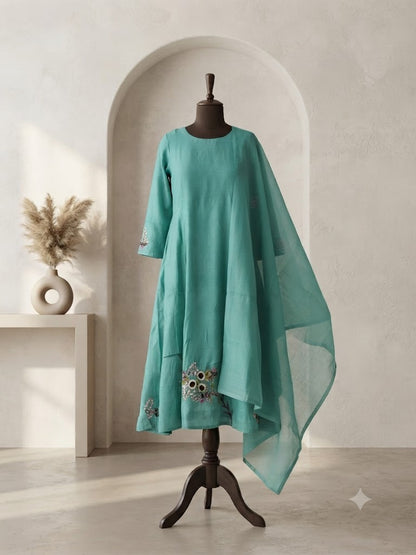 BLUE CHANDERI ETHNIC SUIT-1732