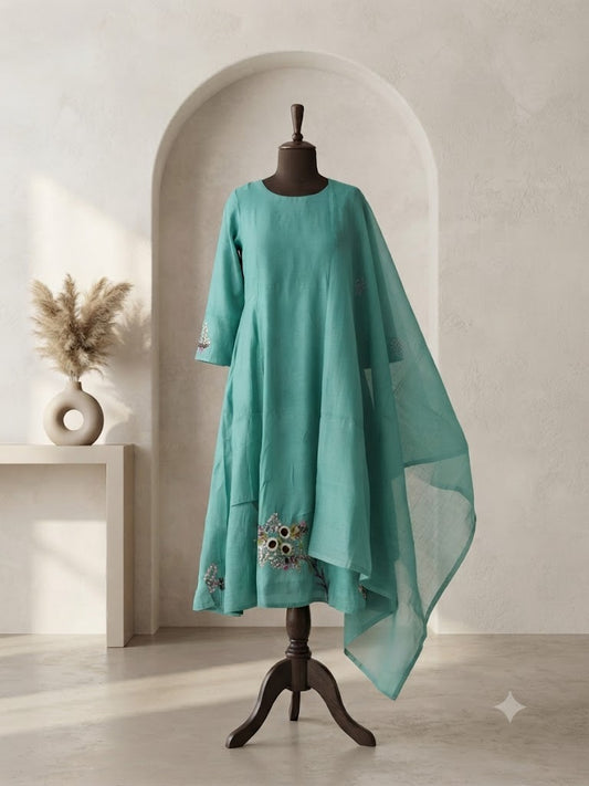BLUE CHANDERI ETHNIC SUIT-1732