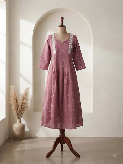 HANDLOOM LACE PINK KURTI-6128