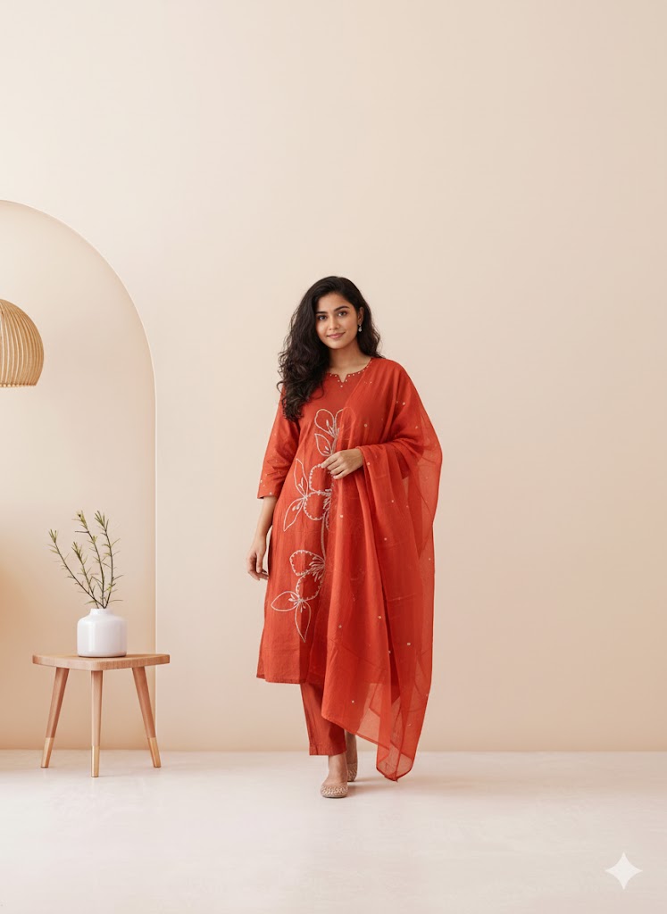 ORANGE PETALINE KURTI SET-1515