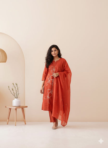 ORANGE PETALINE KURTI SET-1515