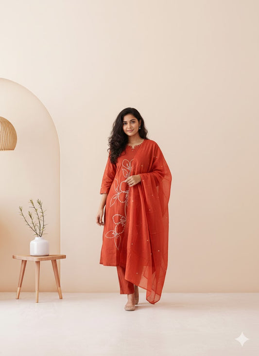 ORANGE PETALINE KURTI SET-1515
