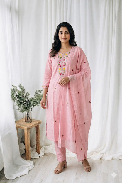 PINK FLORAL KURTI SET-1572