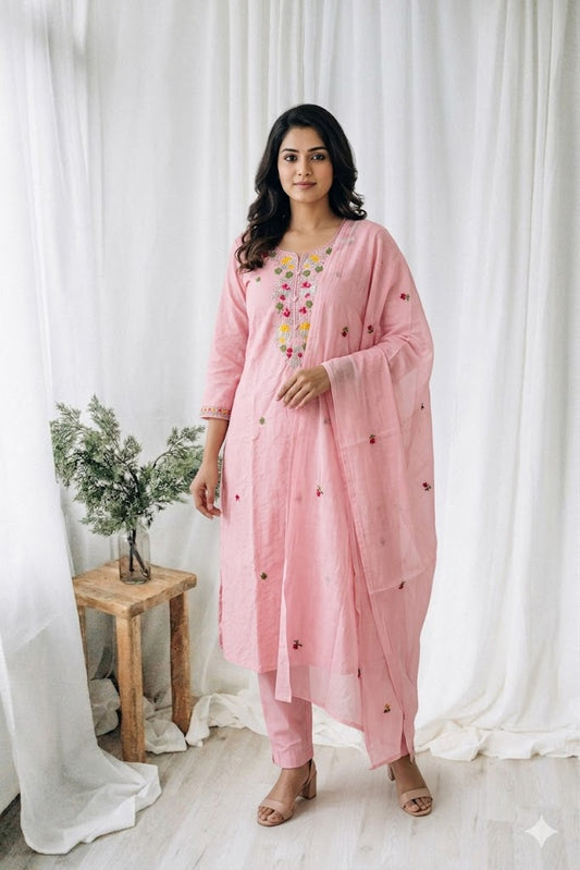 PINK FLORAL KURTI SET-1572