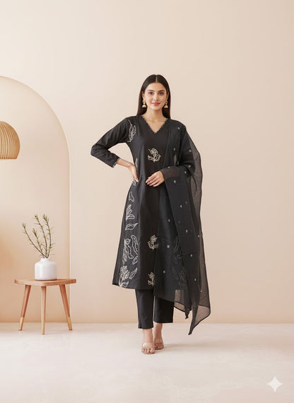 BLACK SPRING KURTI SET-2086