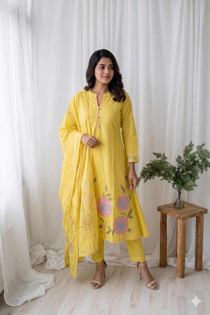 MULBLOOM YELLOW KURTI SET-1625
