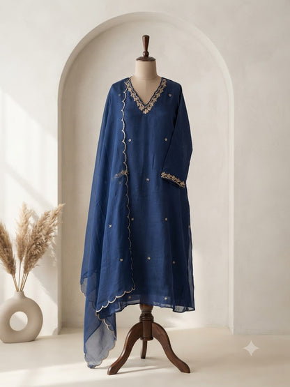 NAVY BLUE CHINON ETHNIC SUIT-2094