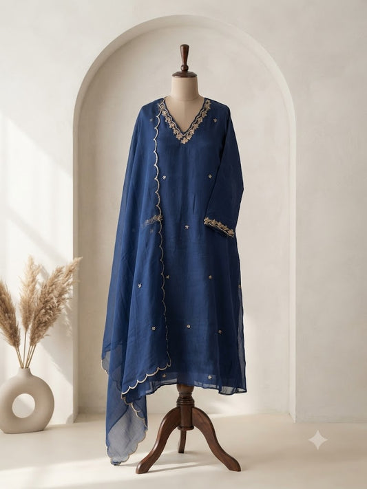 NAVY BLUE CHINON ETHNIC SUIT-2094