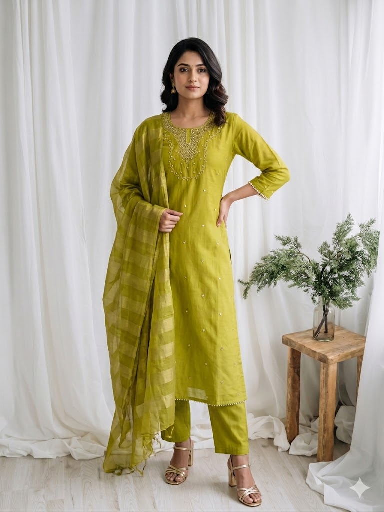 ROYAL WEAVE GREEN ETHNIC SUIT-1583