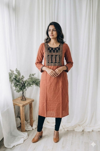 AJRAKH YOKE PEACH KURTI-6077