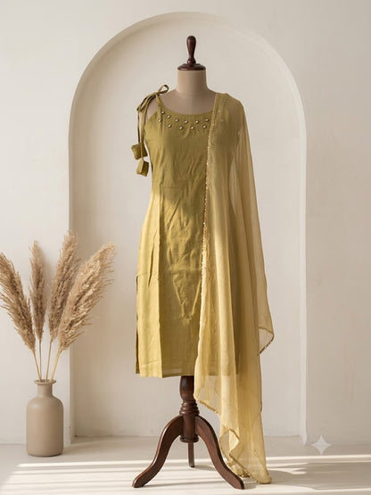 YELLOW SILK ETHNIC SUIT-1083