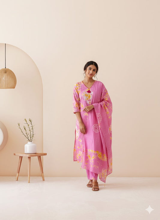 PINK TIE & DYE KURTI SET-1468