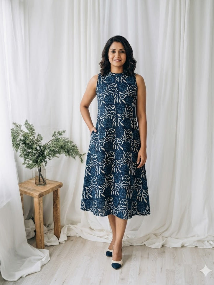 INDIE FLORAL BLUE  DRESS-3025