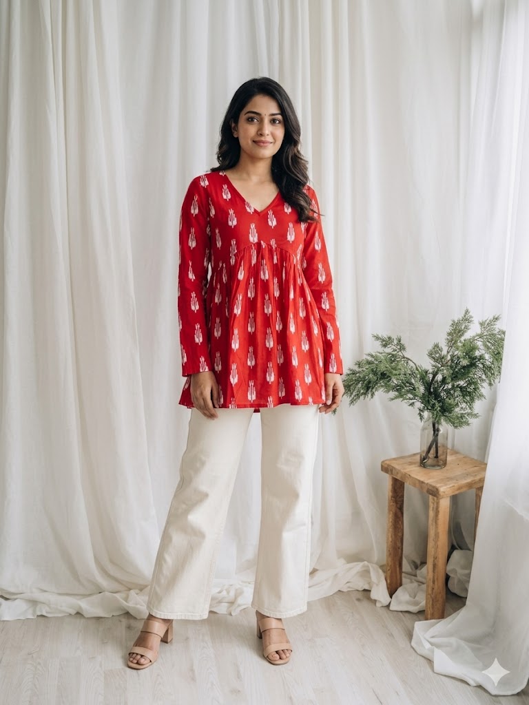 RED PEPLUM KURTI-5034