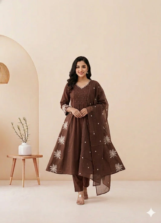 BROWN PINTUCK KURTI SET-2090