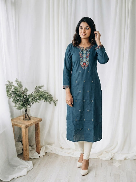 BLUE FLORAL KURTI-6086